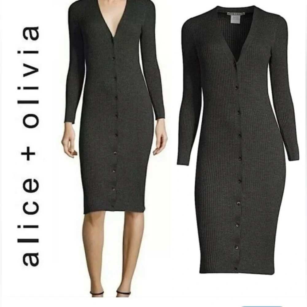 Alice + Olivia Ribbed Knit Longline Cardigan Dress M Grey Minimalist C806S22731